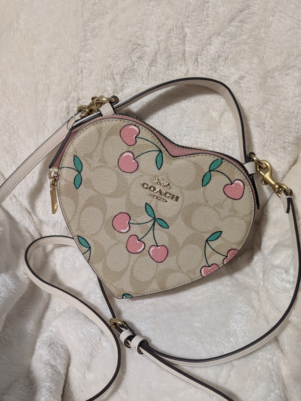 COACH Heart Crossbody in Pink Cherry Print with Cream Base